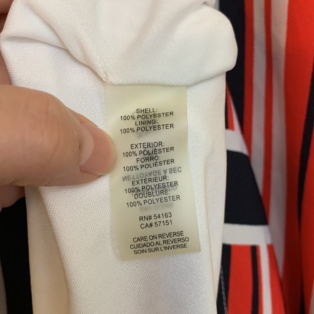 Karl Lagerfeld | Red White Blue Striped Sleeveless Handkerchief Hem Midi Dress 0 - Picture 12 of 17